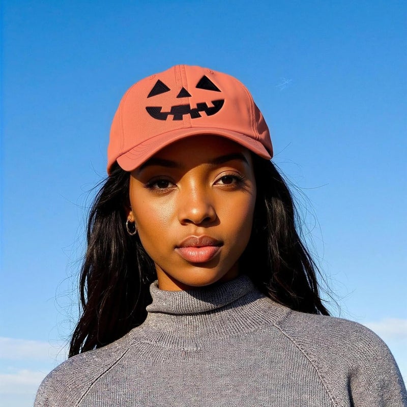 Lyfange Halloween Pumpkin Hat for Women Men Halloween Baseball Cap Adjustable Jack-o Lantern Hat Orange - Image 2